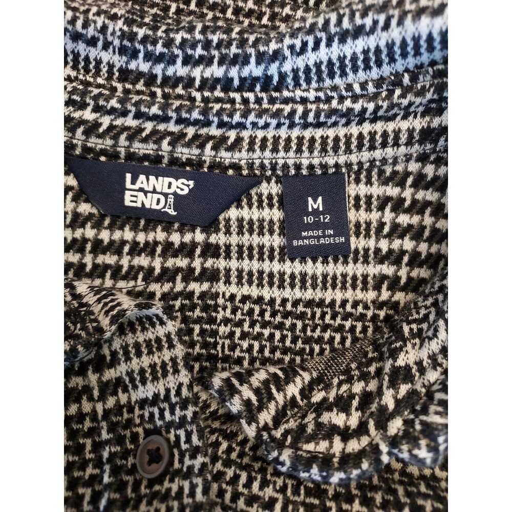 Lands End Collared Shirt Womens Medium Black and White Button Front Casual - Picture 3 of 3